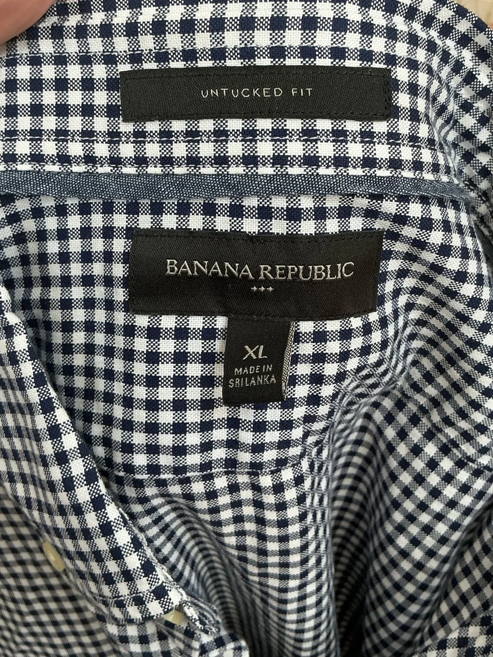 Banana Republic Untucked Fit Gingham Button Down Shirt Navy White Men's XL